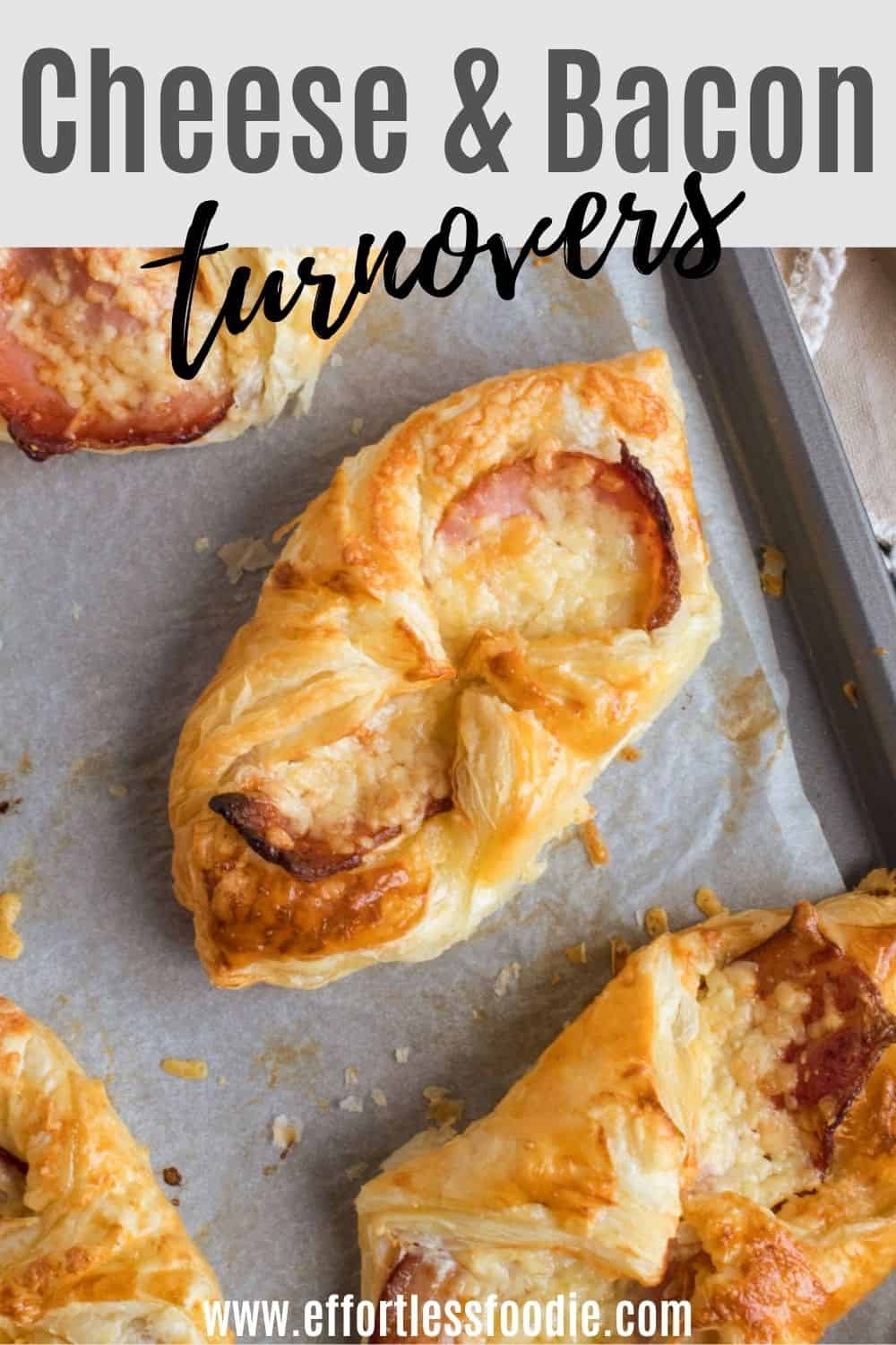 Cheese and bacon turnovers pin image