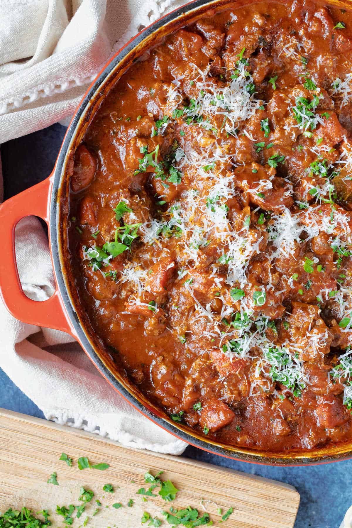 Overhead photo of chorizo bolognese.