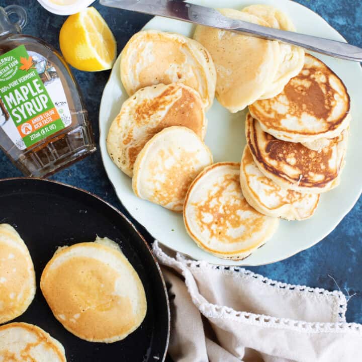 A plate of drop scones (scotch pancakes).