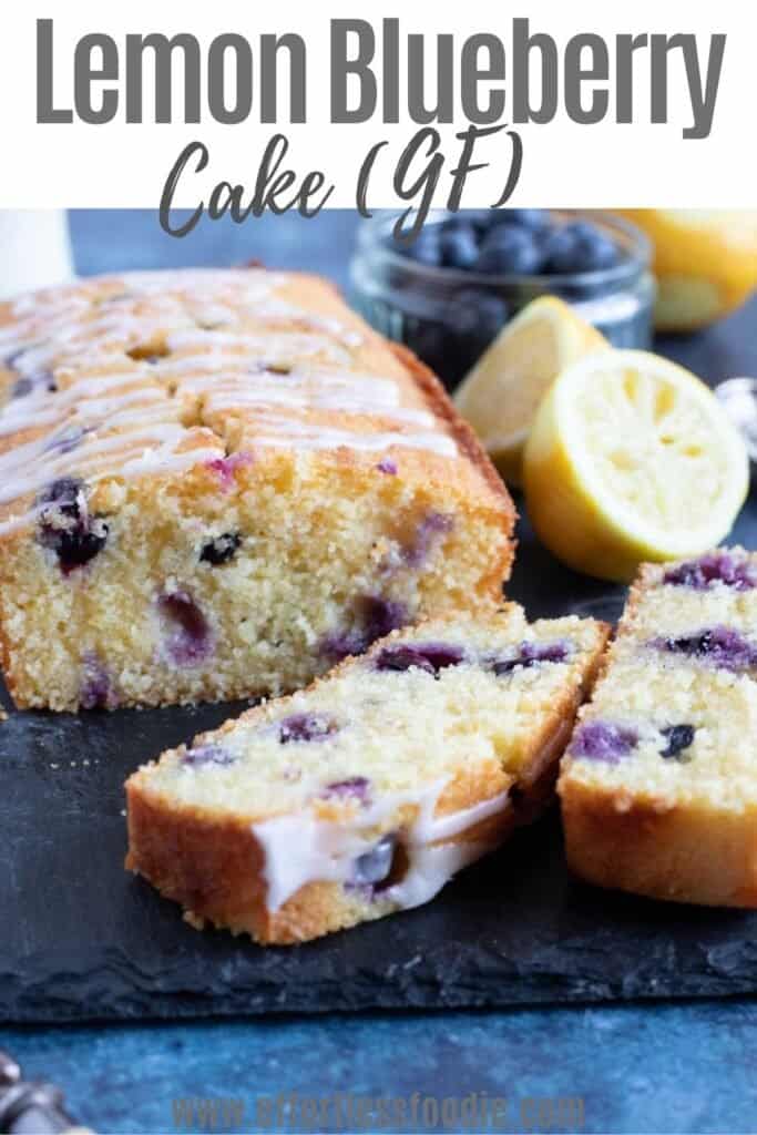 Lemon blueberry polenta cake pin image.