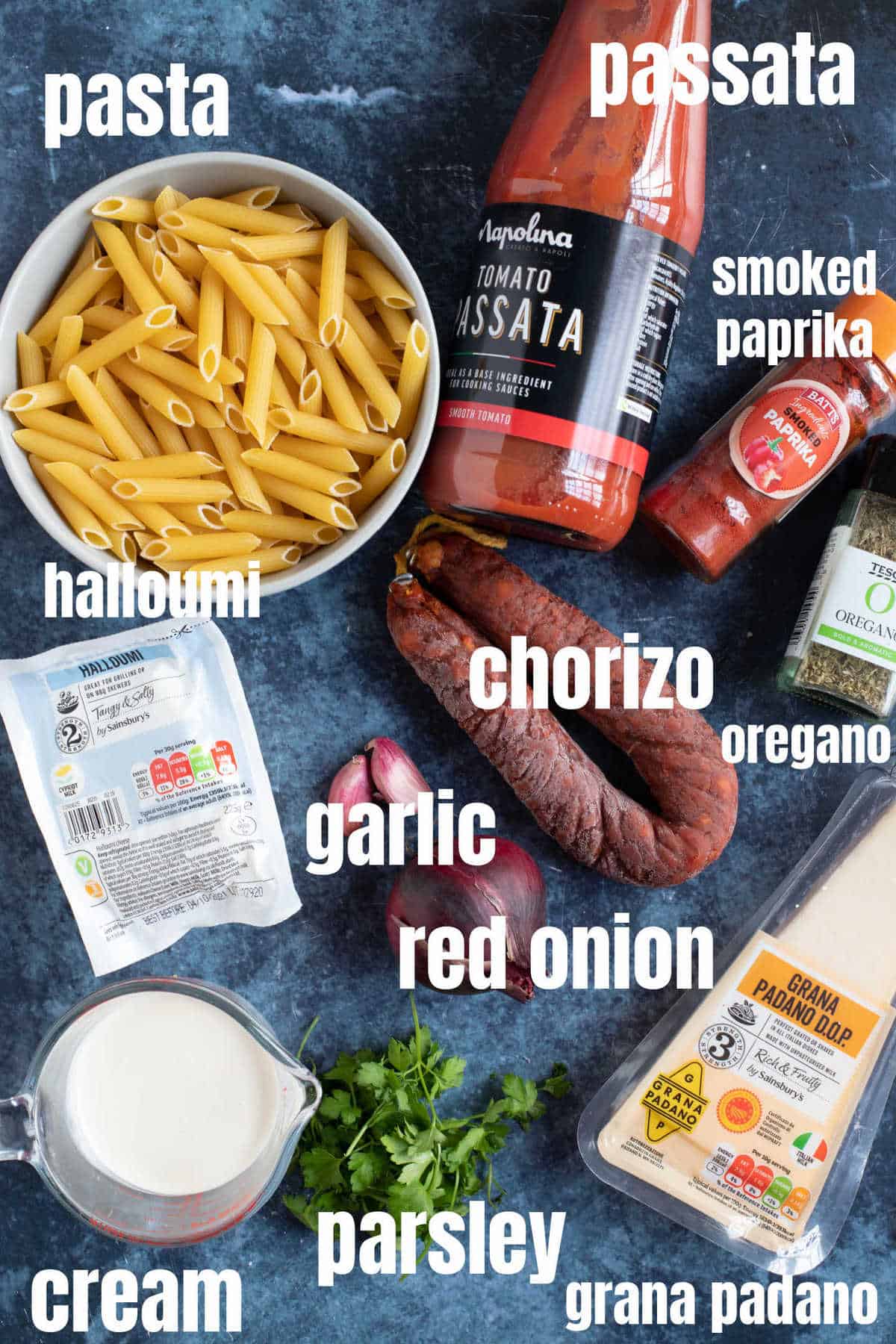 Ingredients for halloumi pasta.