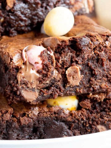 A stack of mini egg brownies.