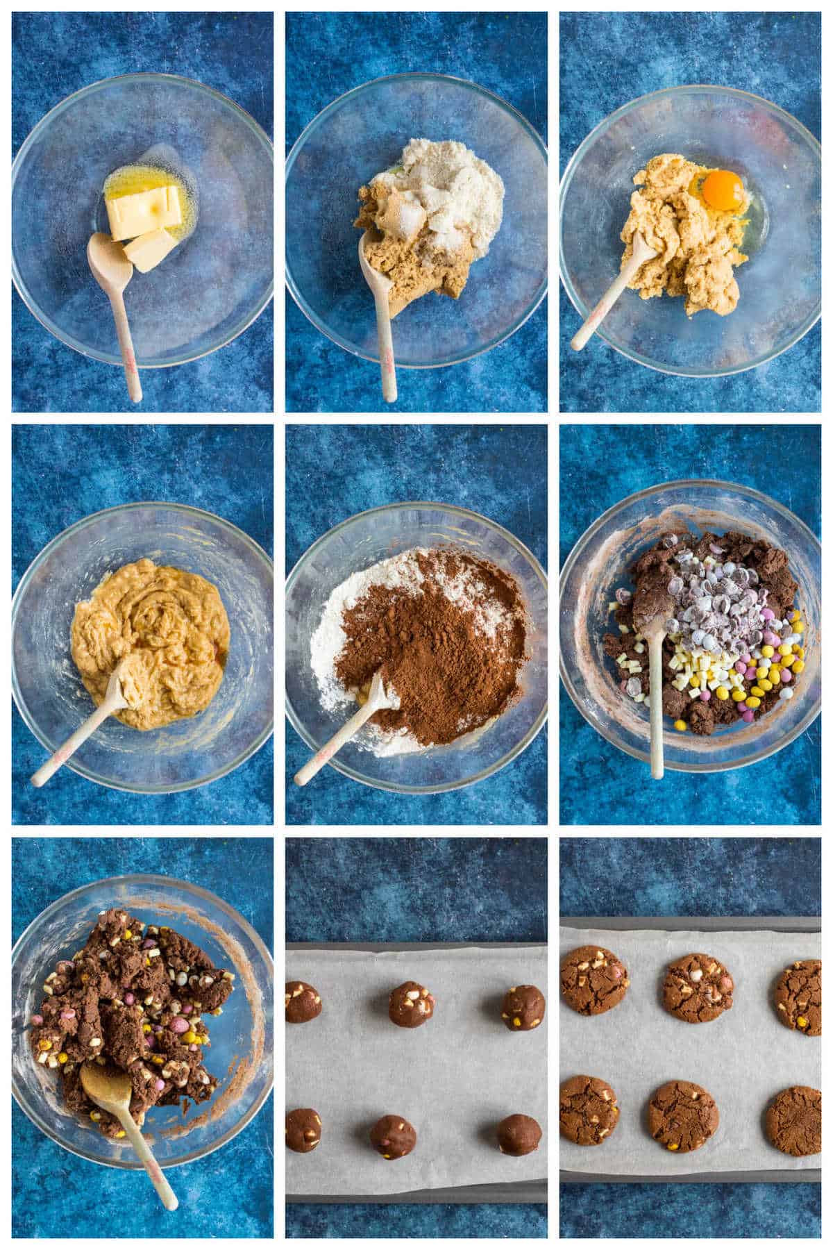 Step by step photo instructions for making mini egg cookies.