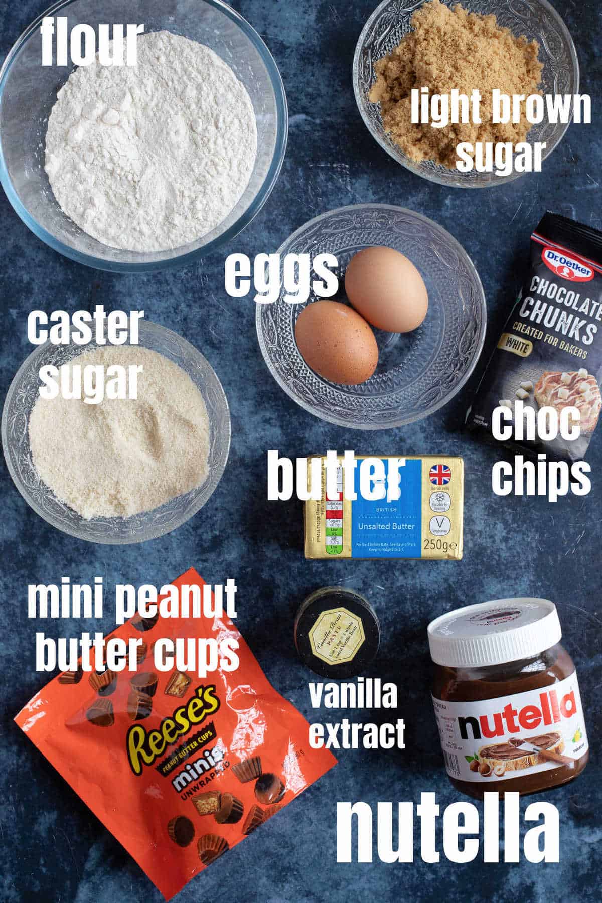Ingredients for nutella blondies.