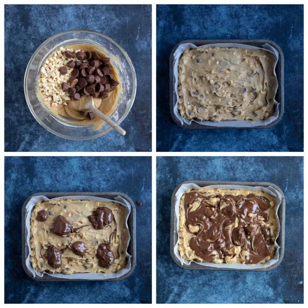 Step by step photo instructions for making nutella cookie bars.