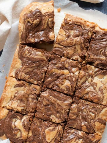 Nutella blondies cut into squares.