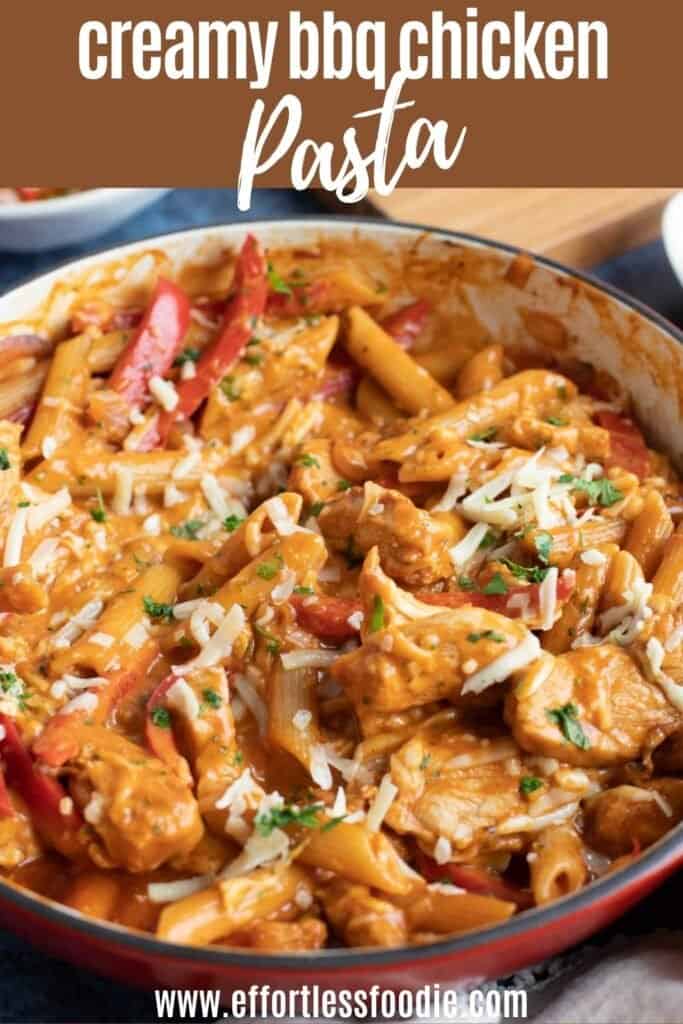 BBQ Chicken Pasta Pin image with text overlay.