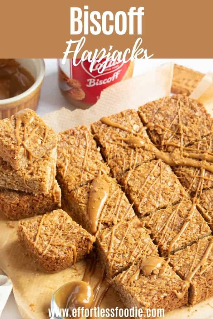 Biscoff flapjacks pin image.