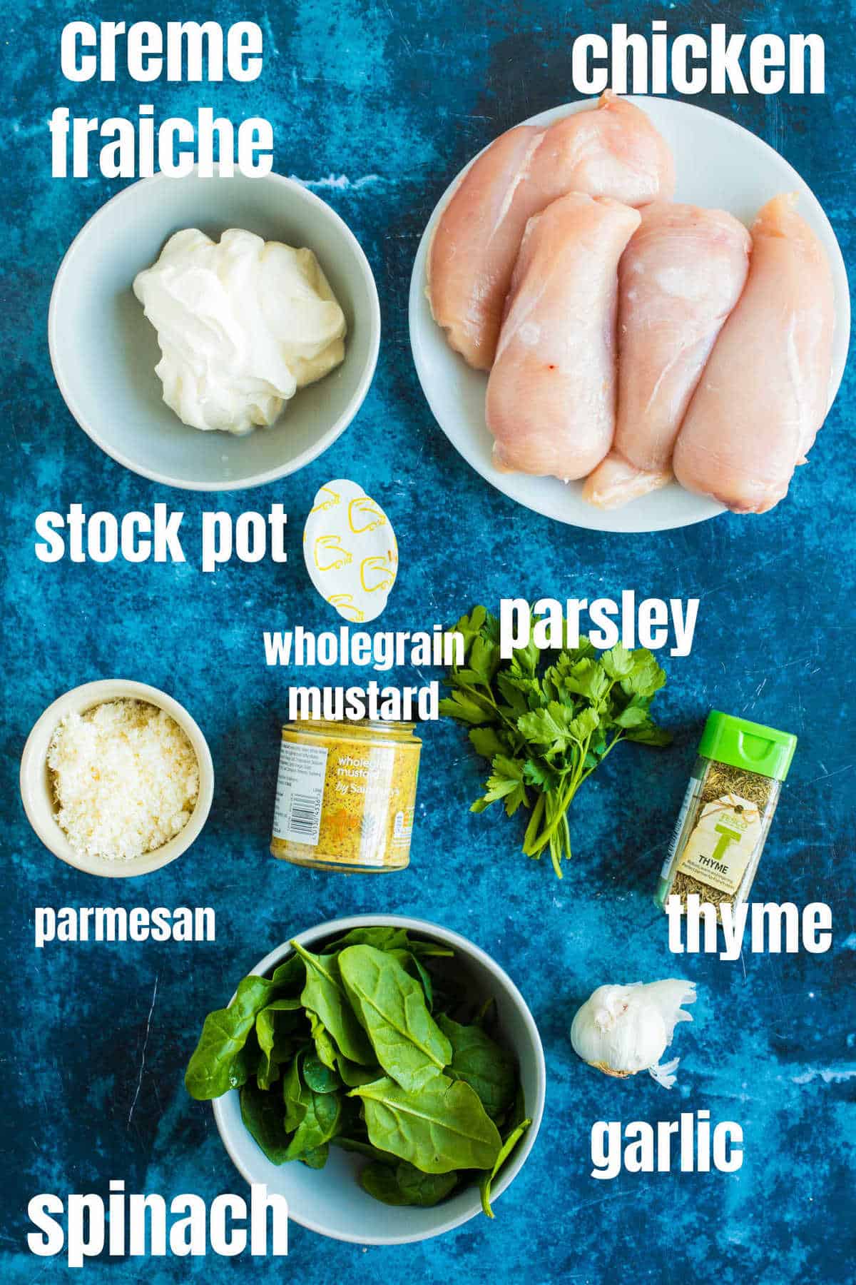 Ingredients for crème fraiche chicken.