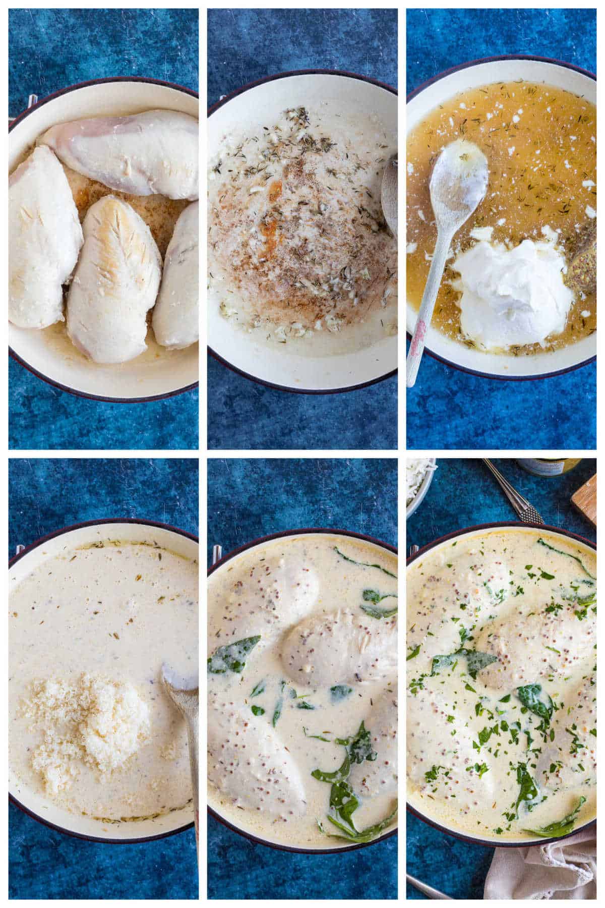 Step by step photo instructions for making the crème fraiche chicken.