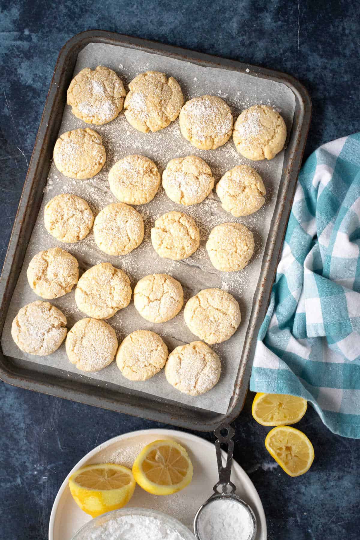 A tray of baked lemon biscuits.