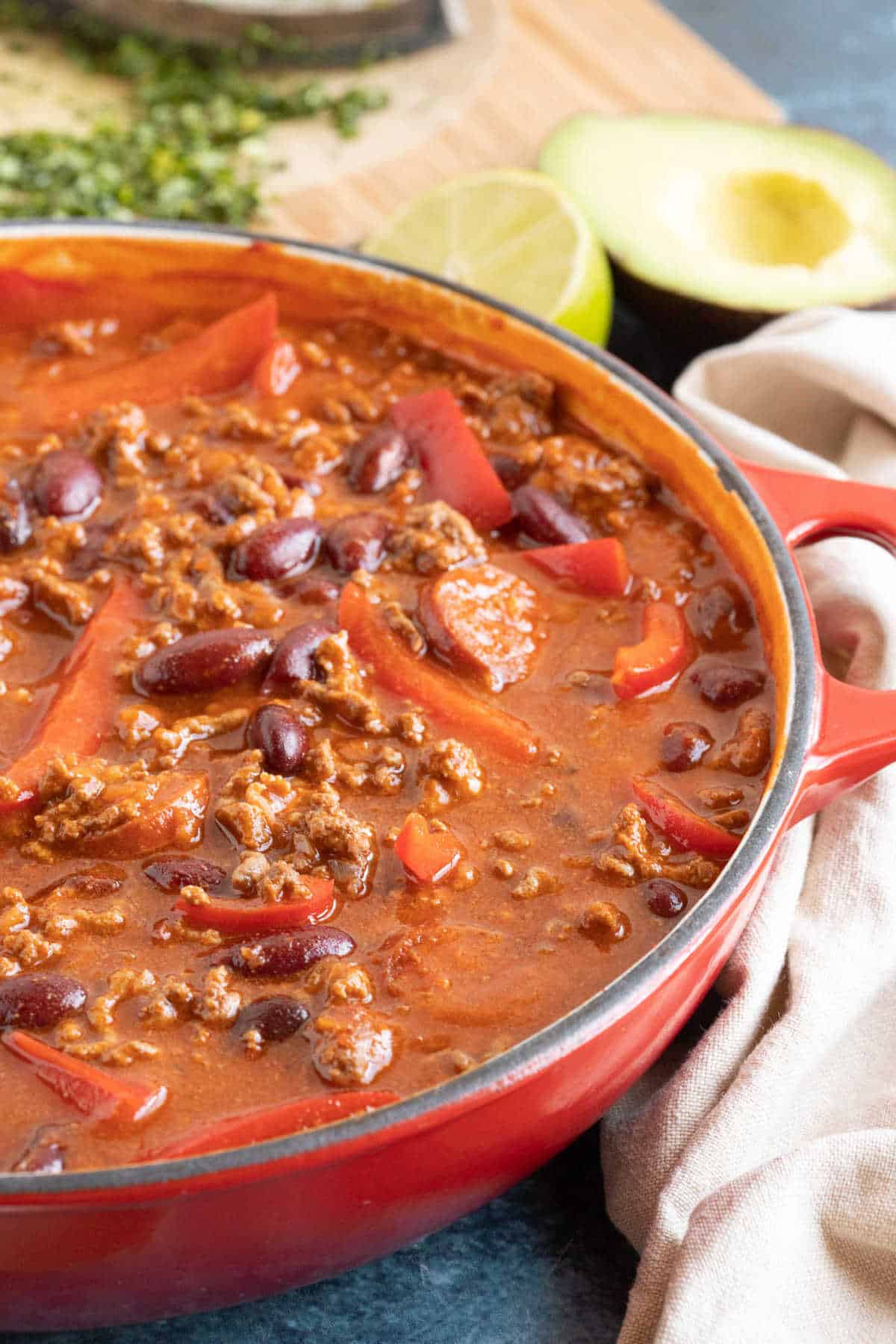 Close-up photo of the mild chilli con carne.