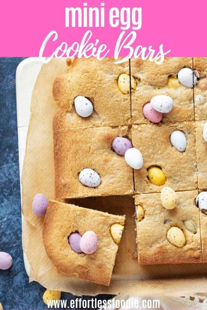 Mini egg cookie bars Pin image for Pinterest.