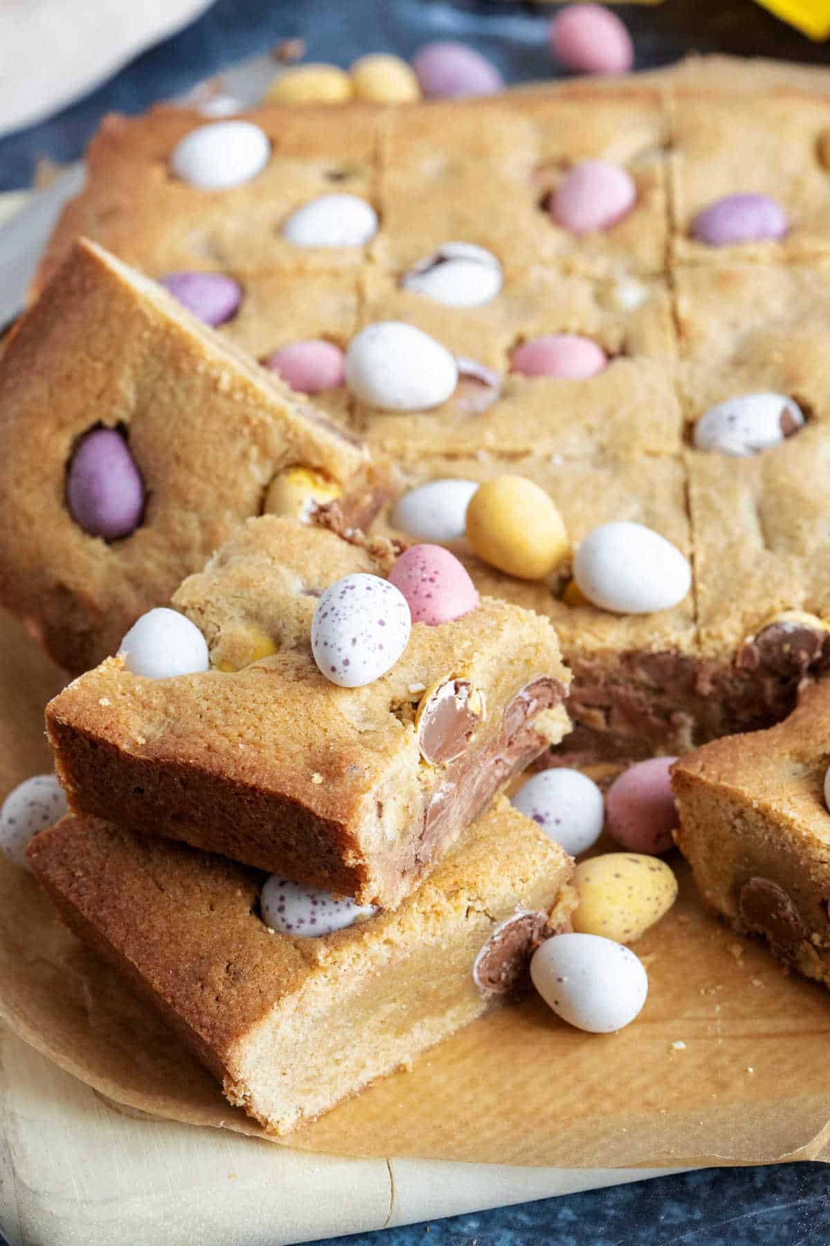 Easter cookie bars stacked on top of each other.