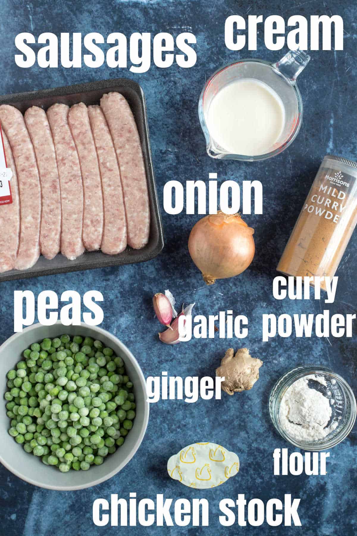 Ingredients needed for sausage curry.