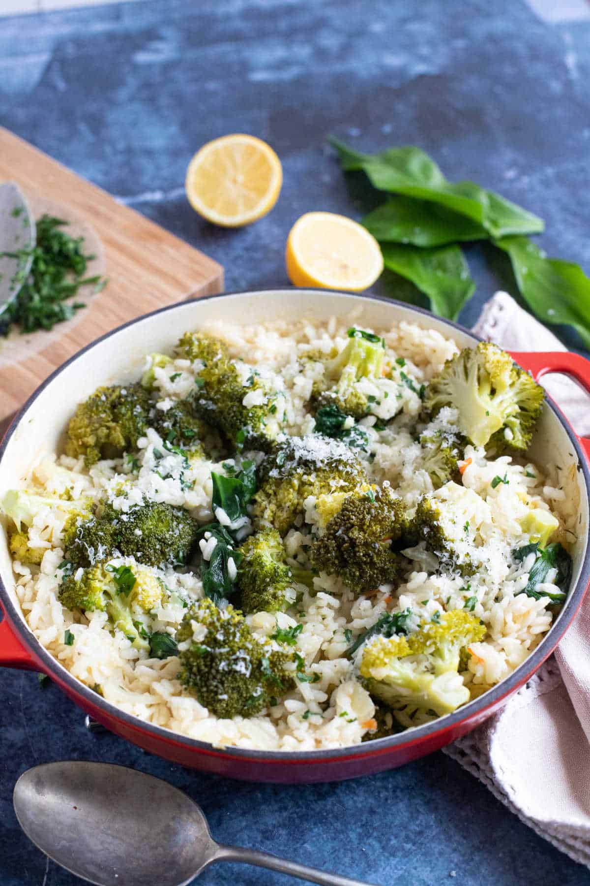 Oven baked broccoli and wild garlic risotto.