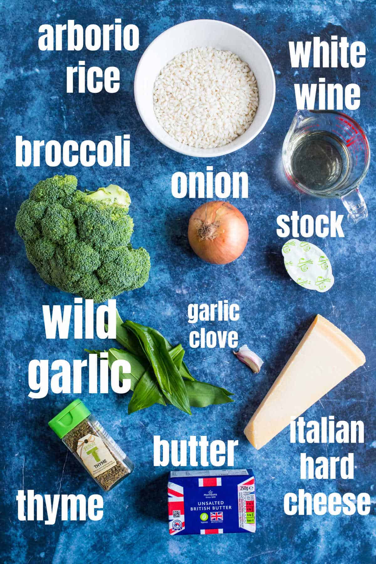 Ingredients for the wild garlic risotto.