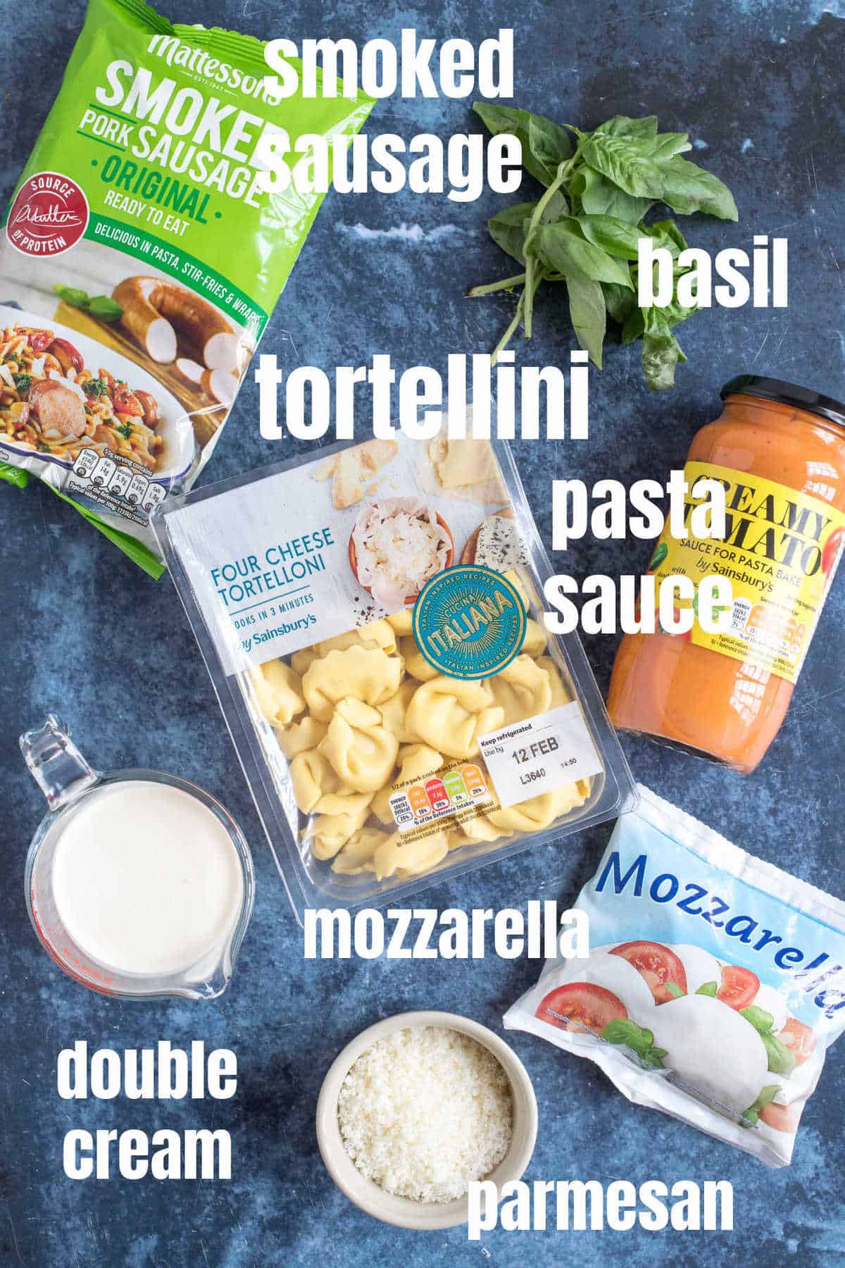 Ingredients for baked tortellini.