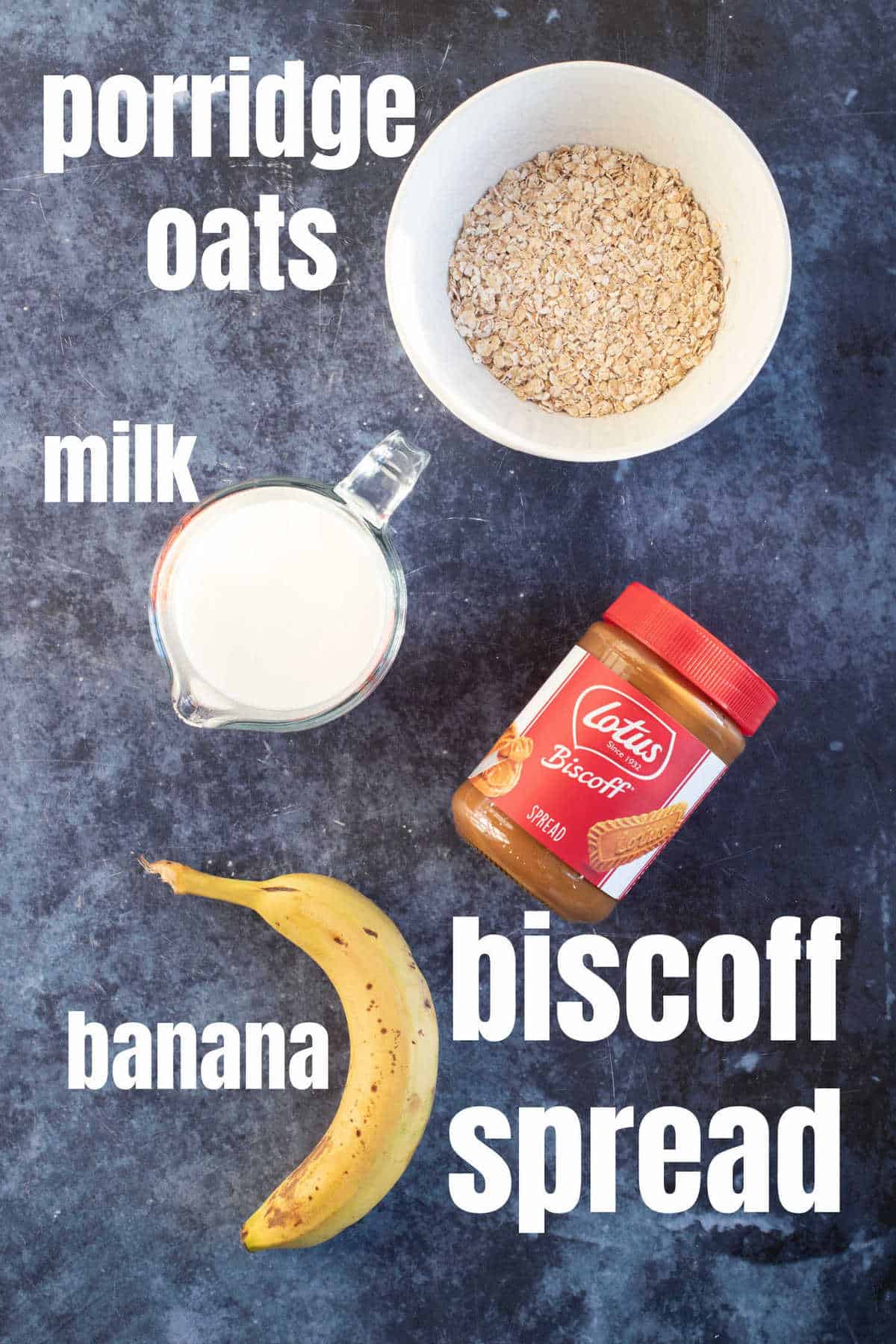 Ingredients needed for Biscoff porridge (oatmeal).