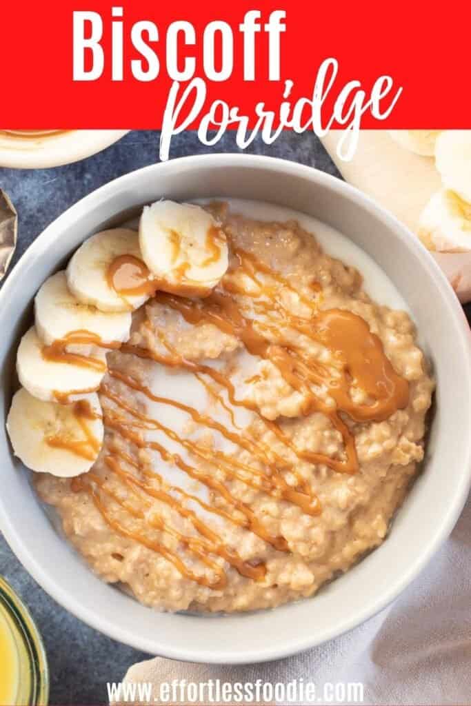 Biscoff porridge pin image with text overlay.