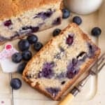 A slice of blueberry banana bread.