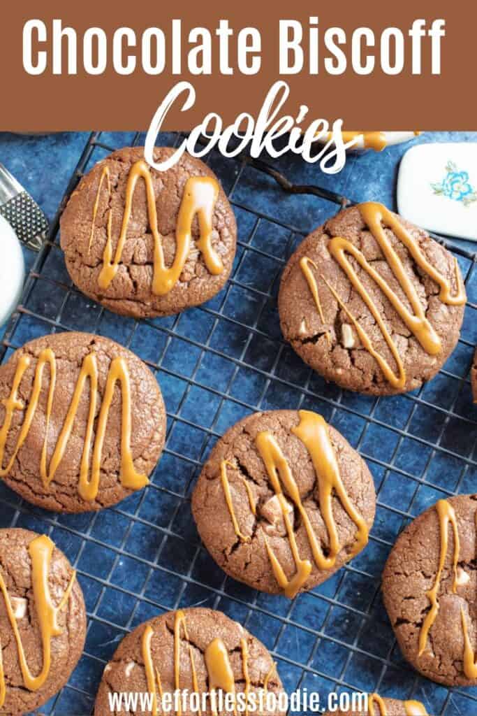 Chocolate Biscoff Cookies pin image.