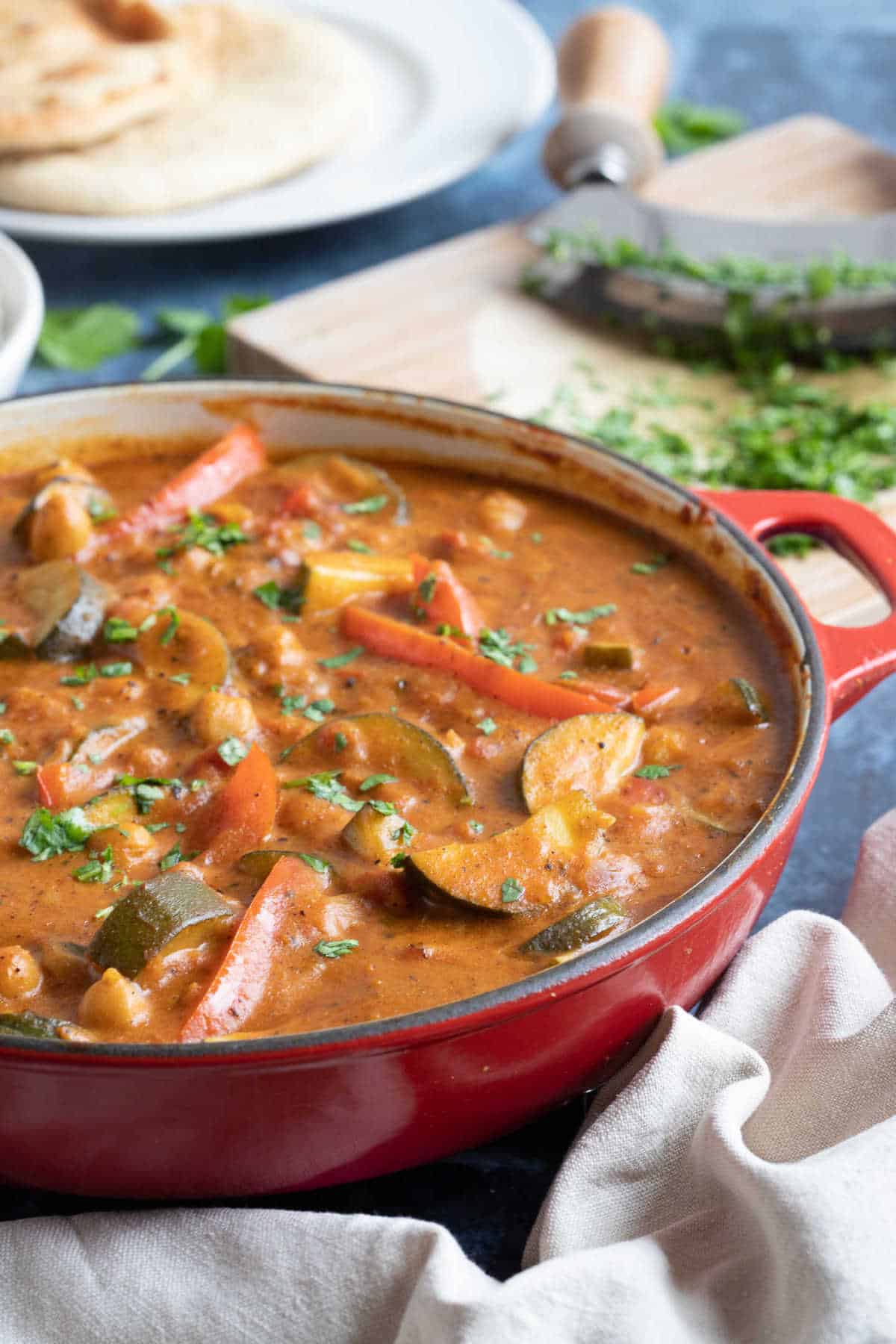 Courgette curry with chickpeas.