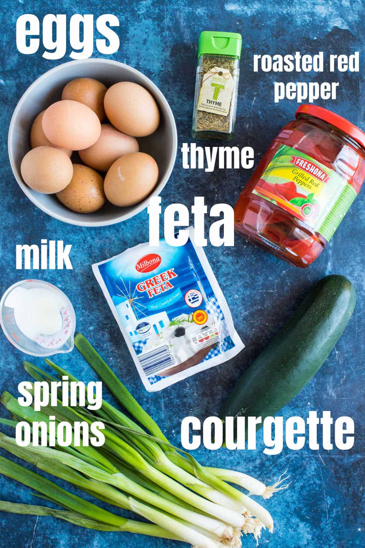 Ingredients for the courgette and feta frittata.