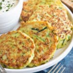 Courgette fritters with a yogurt dip.