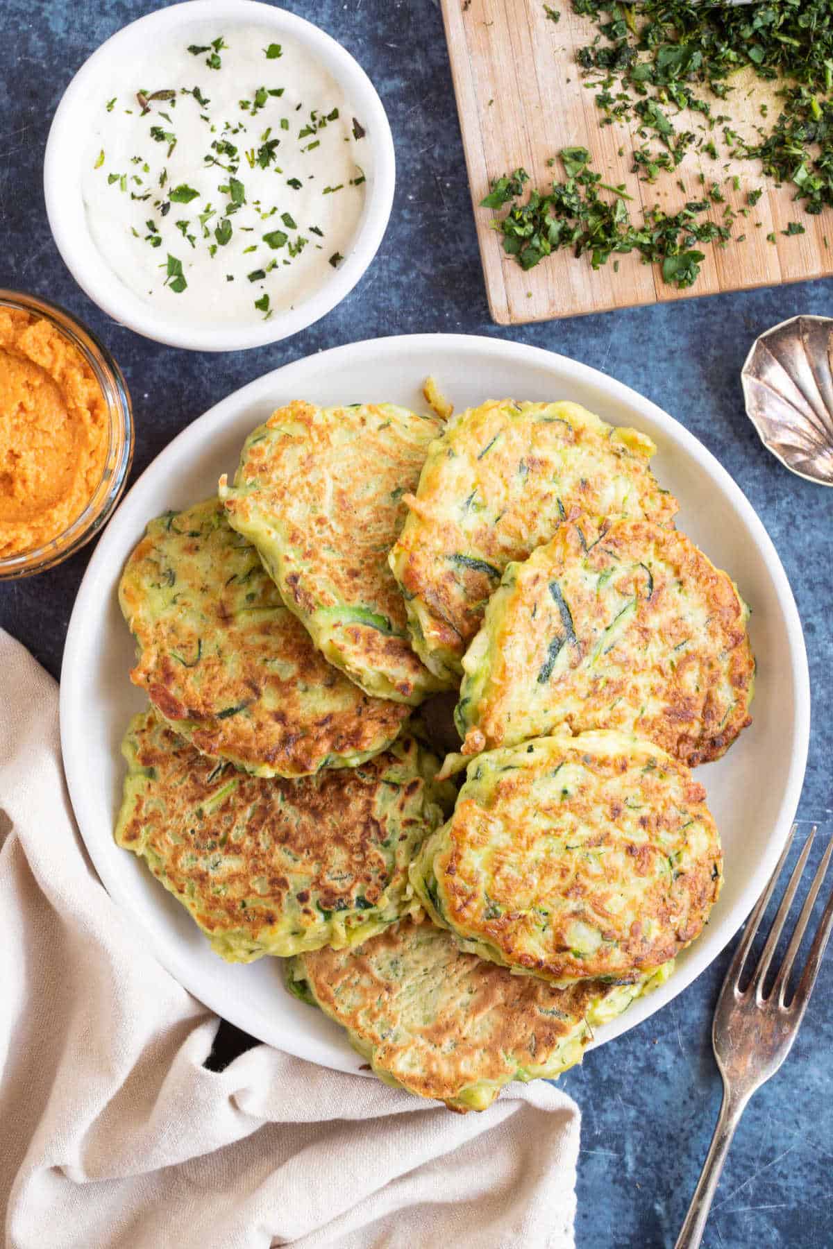 A plate of courgette and halloumi fritters.