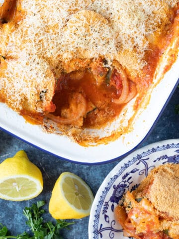 Courgette, tomato and mozzarella bake.