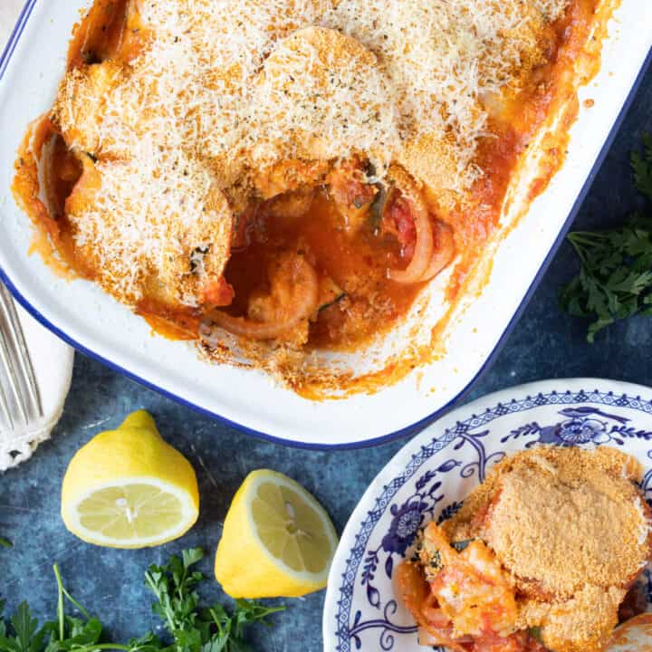 Courgette, tomato and mozzarella bake.