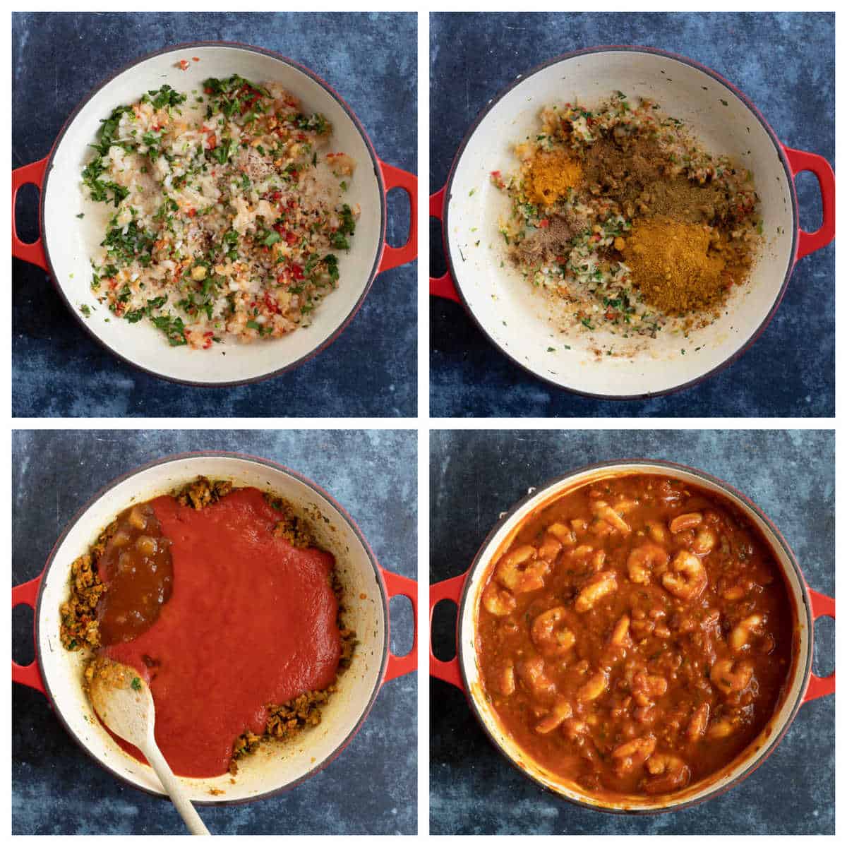 Step by step photo instructions for making prawn bhuna.