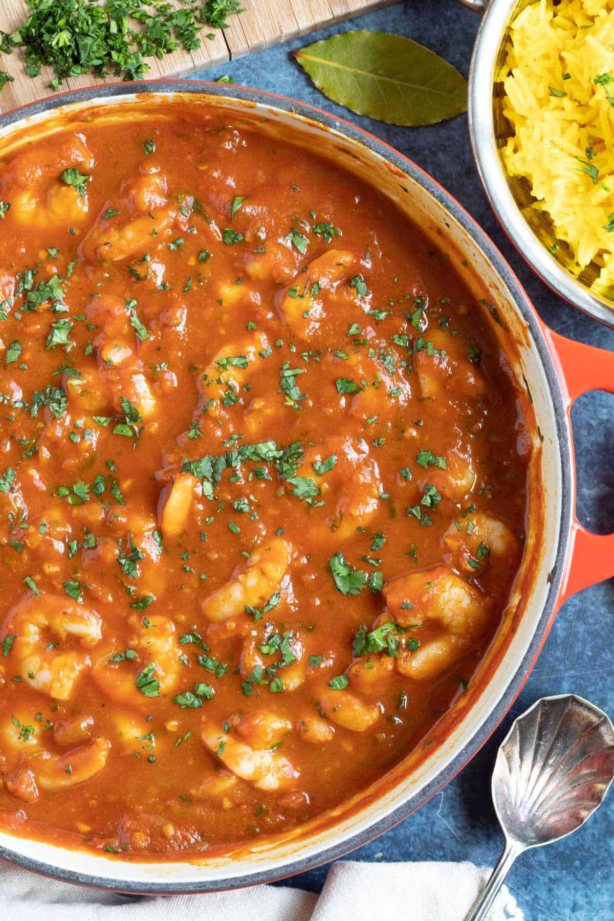 Prawn bhuna with turmeric rice.