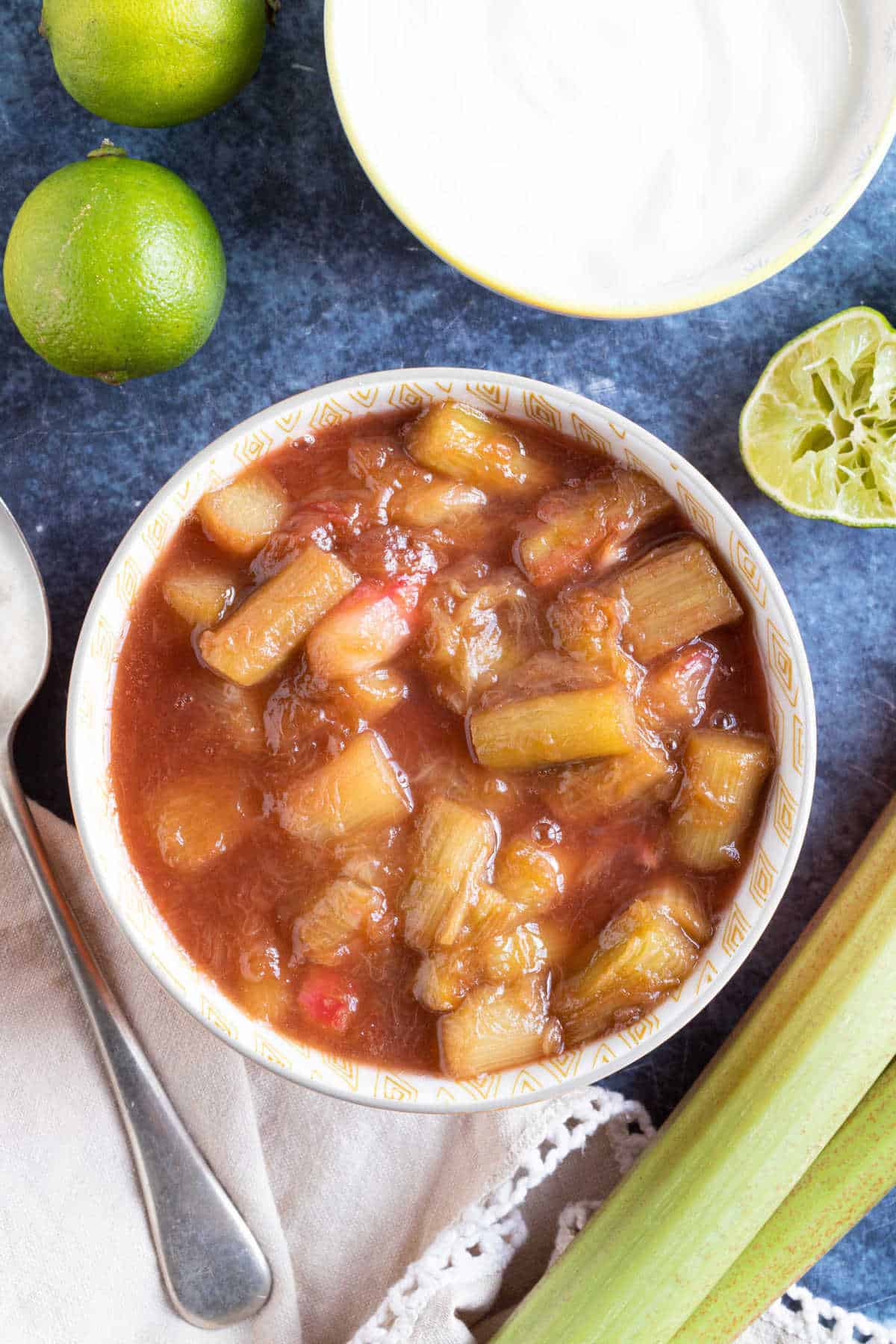 Ginger spiced stewed rhubarb in a bowl.