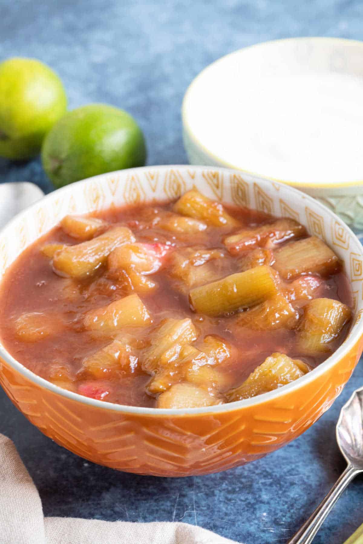 Stewed rhubarb with natural yogurt.