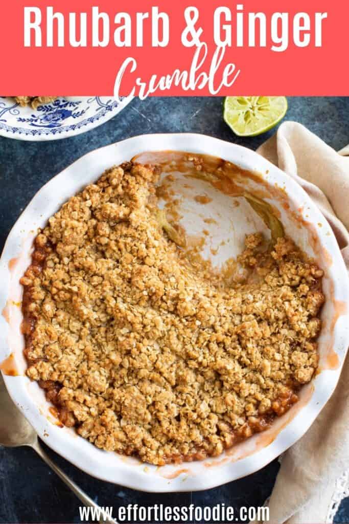 Rhubarb and ginger crumble pin image.