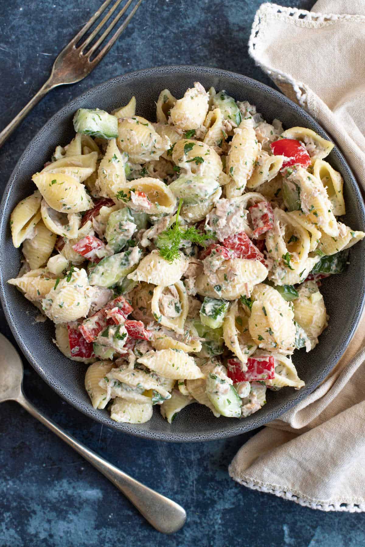 Creamy tuna pasta salad.