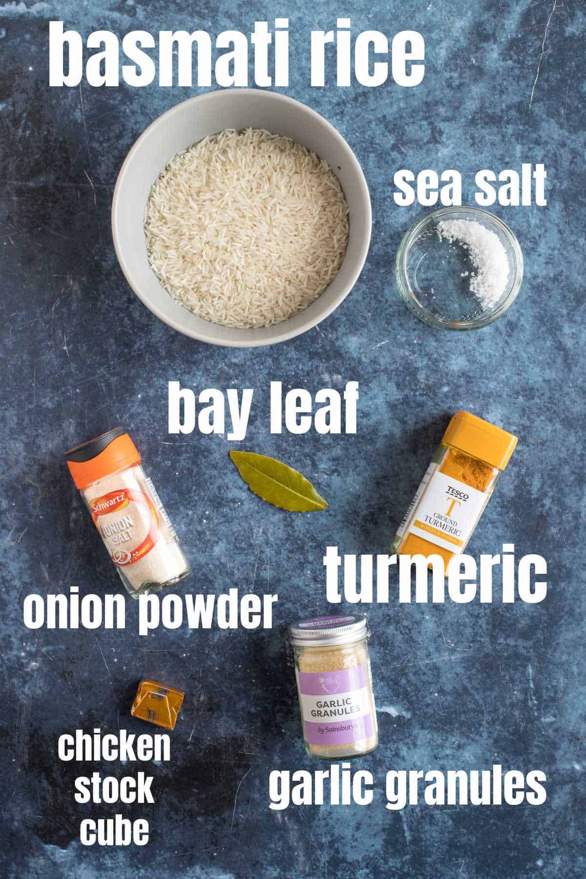 Ingredients for turmeric rice.