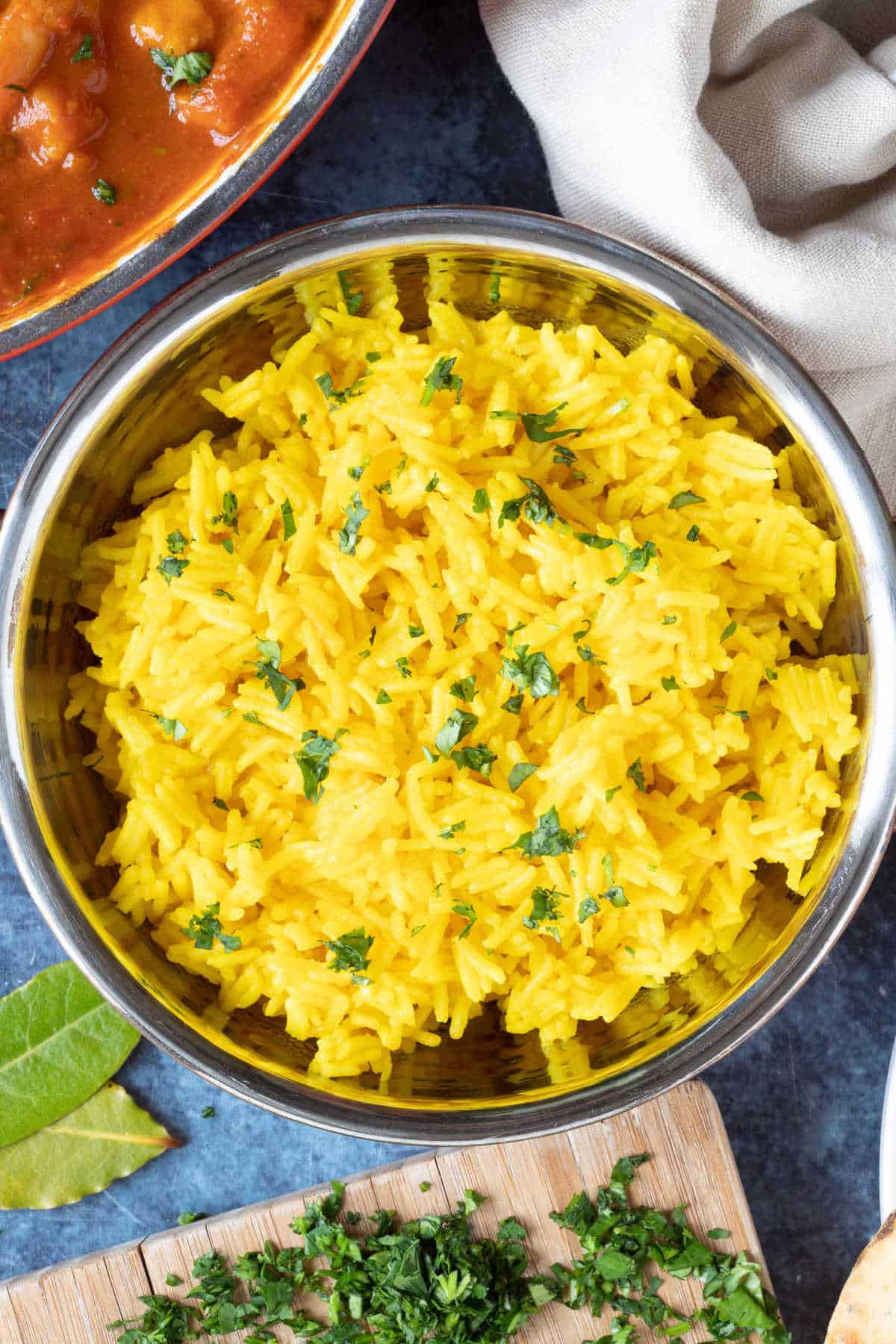 Turmeric rice in a serving dish.