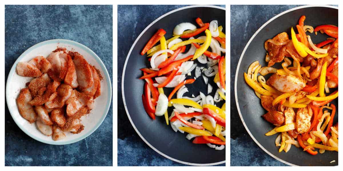 Step by step photo instructions for making chicken fajita pasta bake.