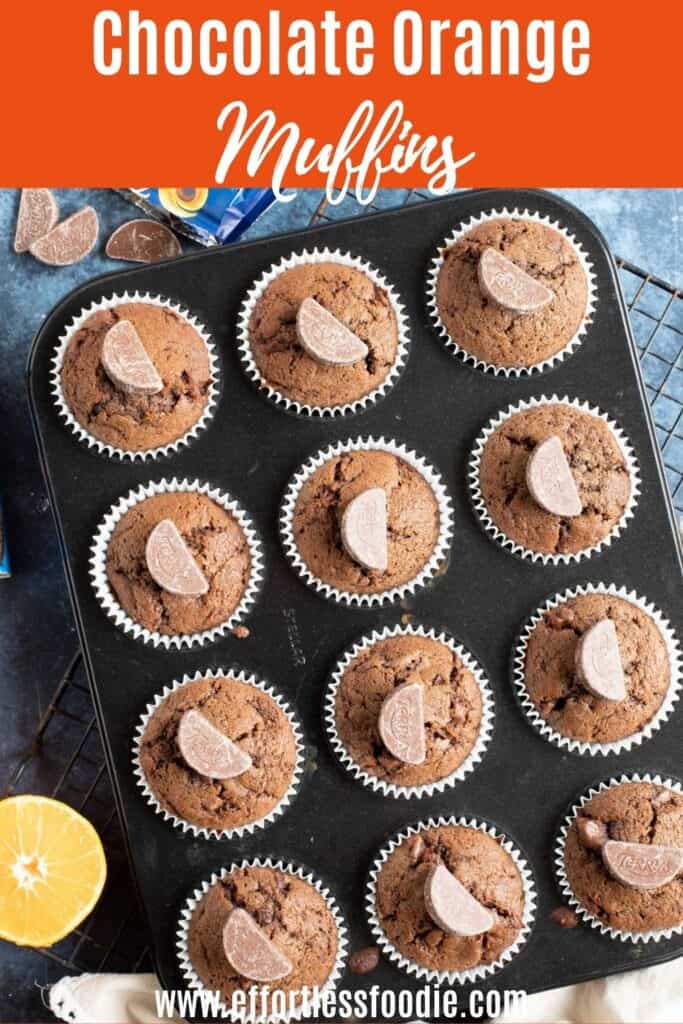 Chocolate orange muffins pin image.