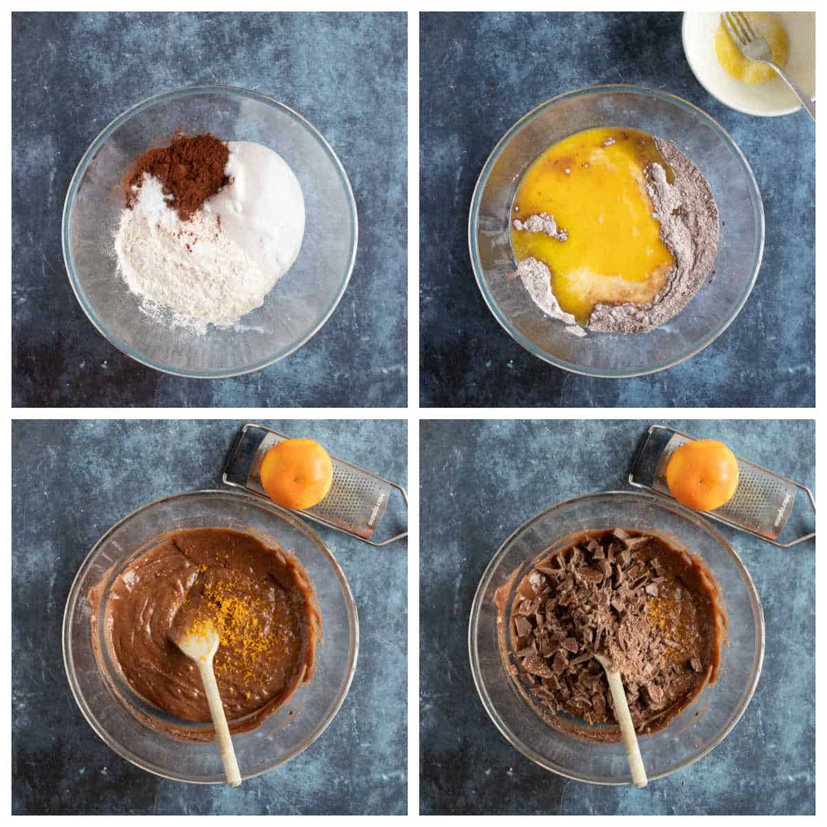 Step by step photo instructions for making chocolate orange muffins.