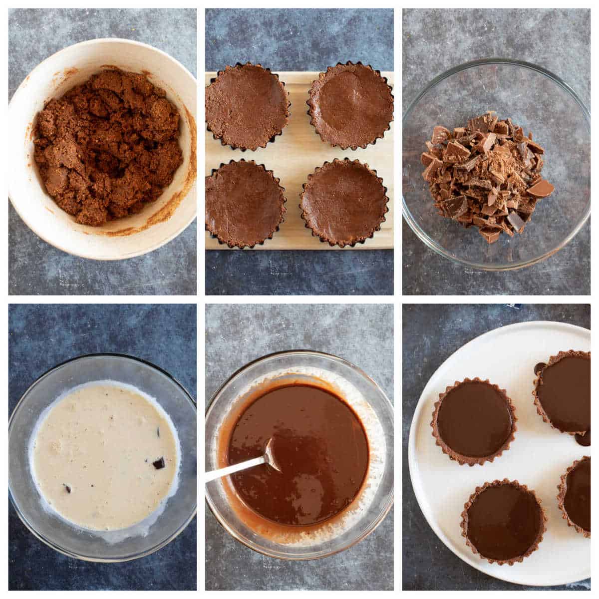 Step by step photo instructions for making the chocolate orange tarts.