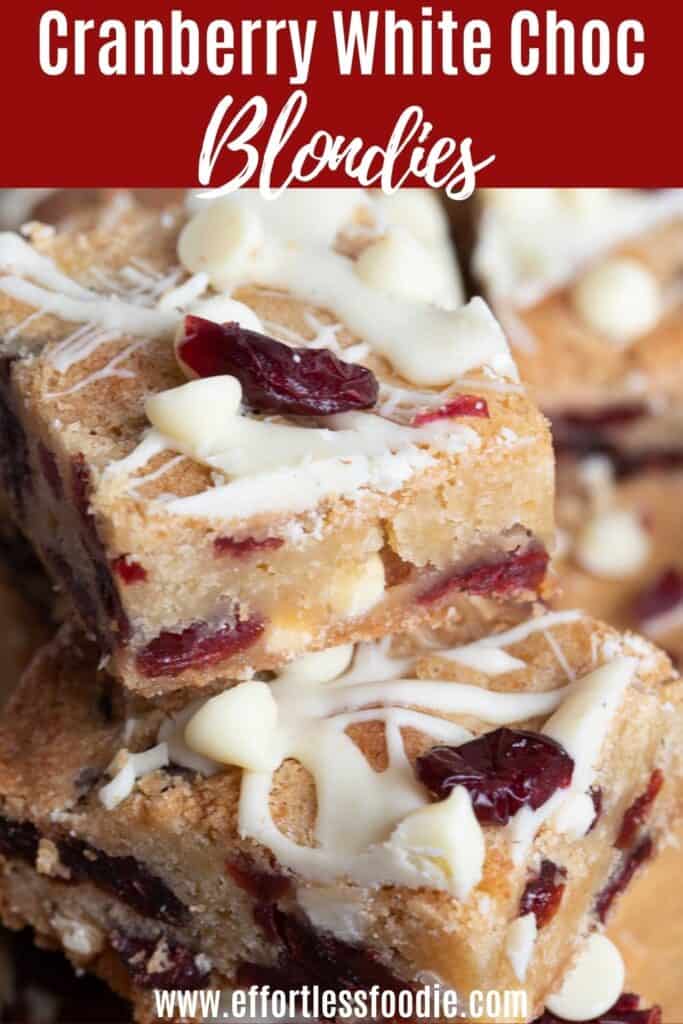 cranberry white chocolate blondies pin image.