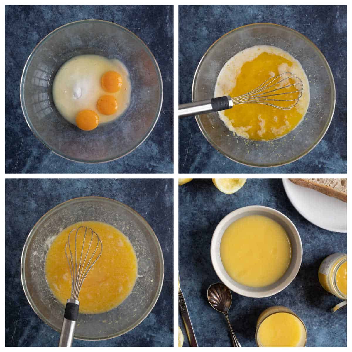Step by step photo instructions for making lemon curd in the microwave.