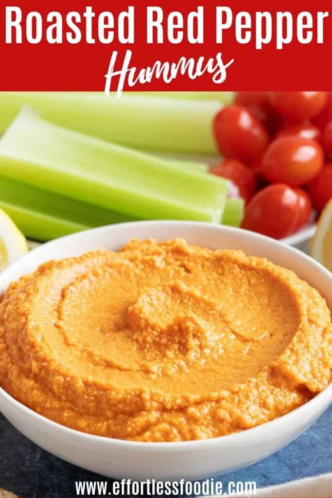 Roasted red pepper hummus pin image.