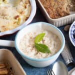 Bread sauce with bay leaves.