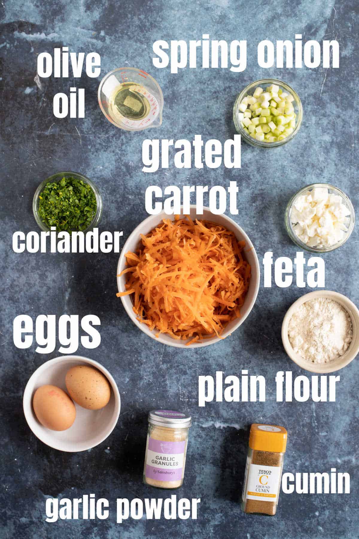 Ingredients for the carrot fritters