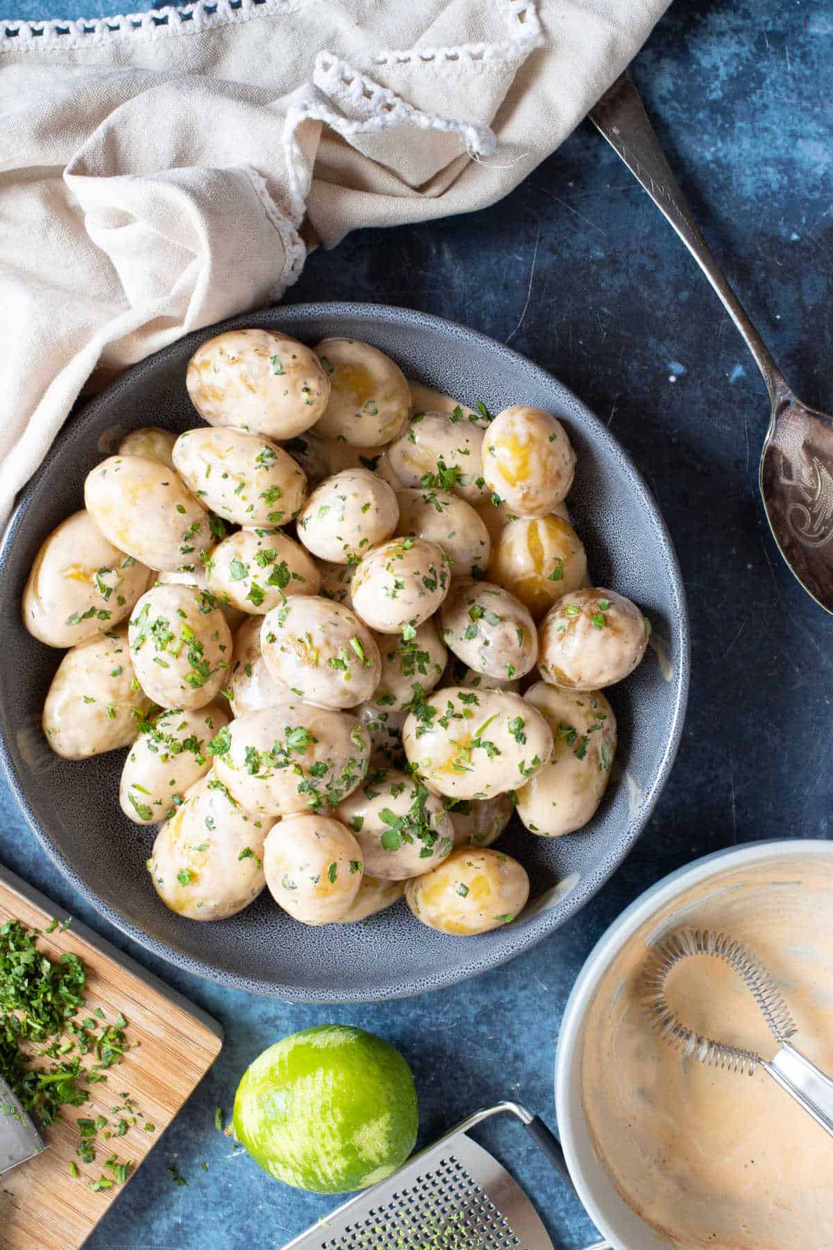 Spicy potato salad with baby potatoes.